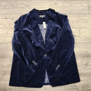 Talbots Womens Navy Blue Blazer Jacket Size 18W Corduroy Cotton Spandex NWT